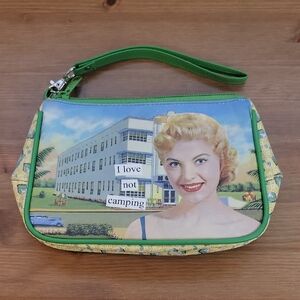 Anne Taintor Retro Style Cosmetics Bag - Wristlet - Clutch "I LOVE NOT CAMPING"
